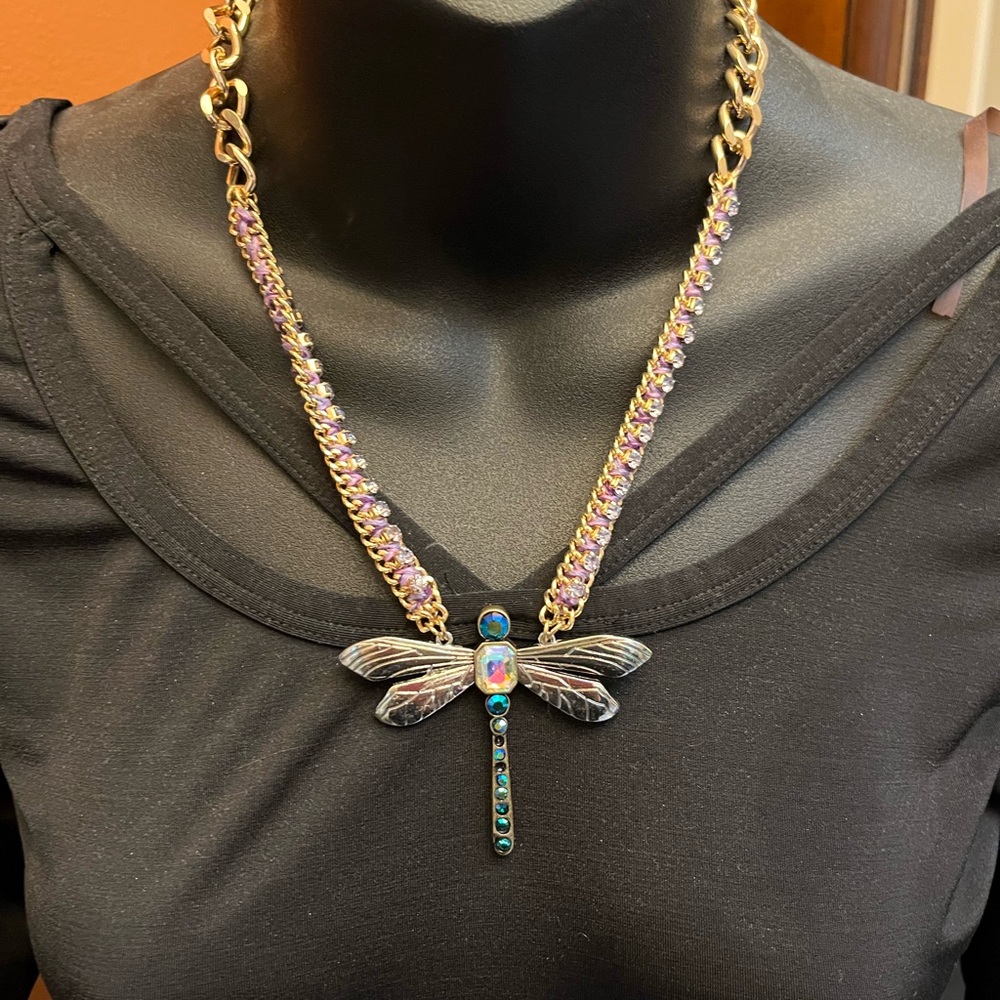 NWT New Betsey Johnson Statement Dragonfly Necklace Punk Goth